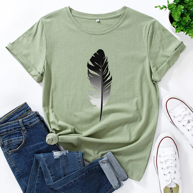 Women's Loose Fit Cotton Printed Short Sleeve T-Shirt