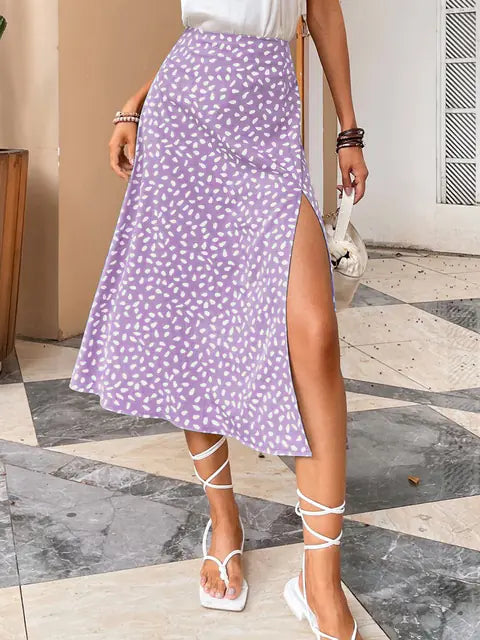 Boho Split Thigh Allover Print High Waist Skirt