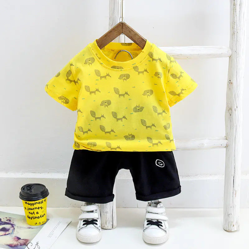 Summer Baby Cartoon Short Sleeve Outfit Set