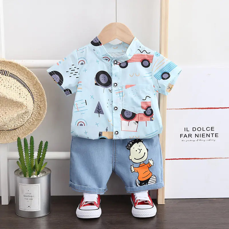 Boys' Summer Outfit Set - Shirt and Jeans (2 Pieces)