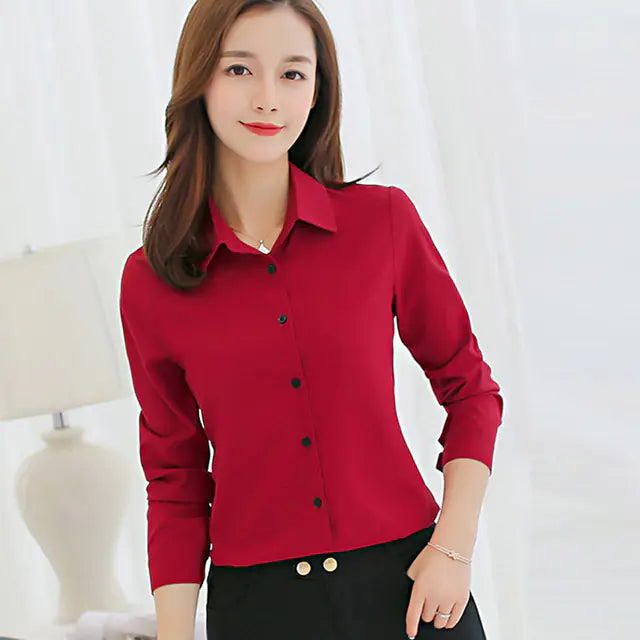 Korean Slim Fit Long Sleeve Women's Office Shirt