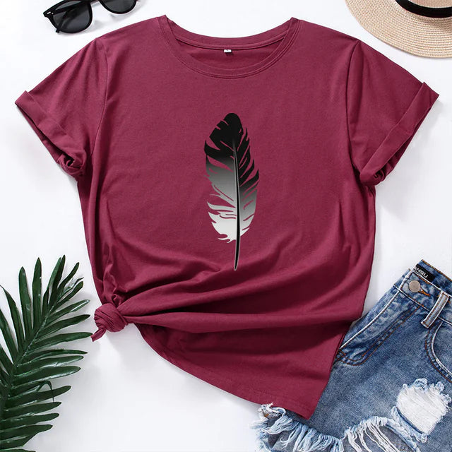 Women's Loose Fit Cotton Printed Short Sleeve T-Shirt