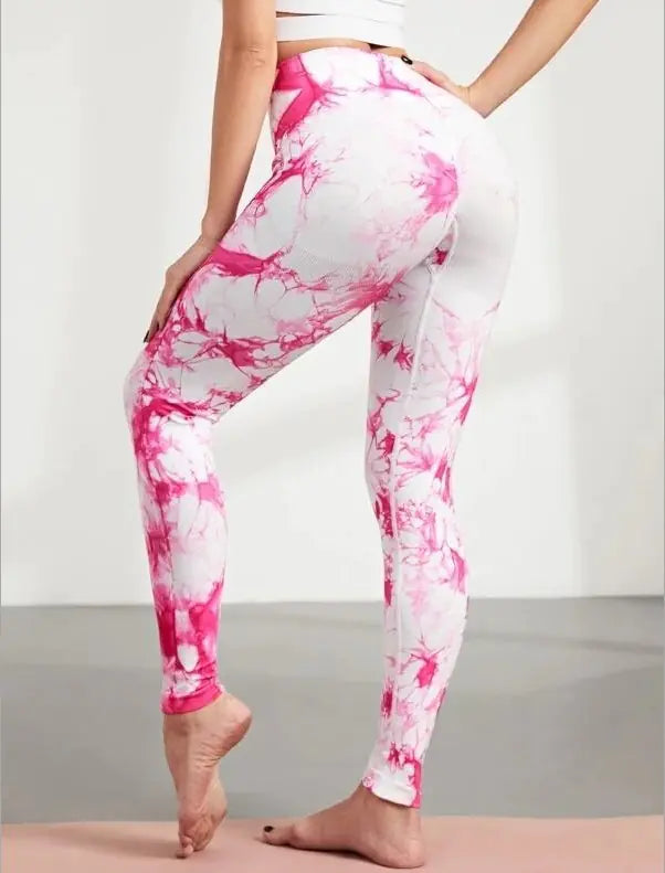 Tie-Dyed Peach High-Waist Seamless Yoga Pants for Women