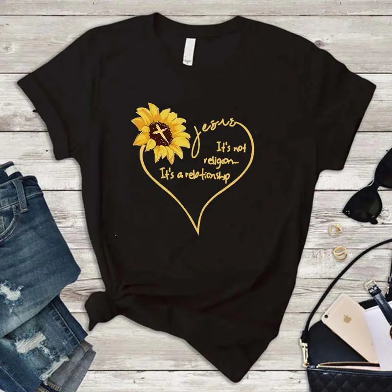Summer Sunflower Print Casual T-Shirt for Women