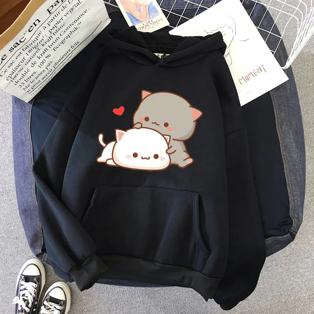 Cute Cat Print Casual Sports Hoodie for Women