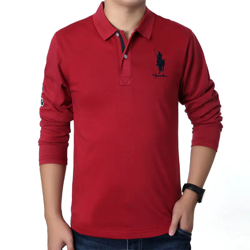 Men's Casual Long Sleeve Polo Shirt - Fashionable Solid Color