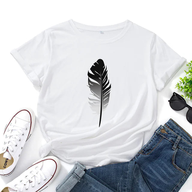 Women's Loose Fit Cotton Printed Short Sleeve T-Shirt