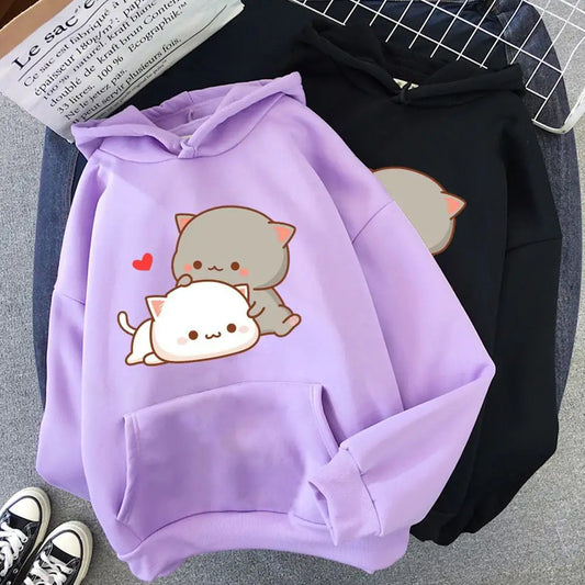 Cute Cat Print Casual Sports Hoodie for Women