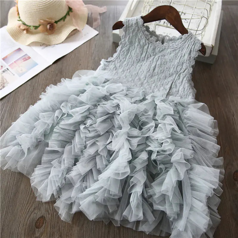 Floral Embroidered Lace Princess Dress for Girls