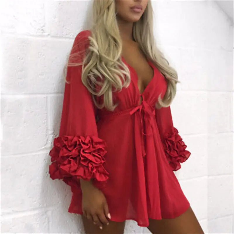 Ladies' Beach Cover-Up Dress with Tie Chiffon Top