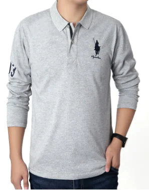 Men's Casual Long Sleeve Polo Shirt - Fashionable Solid Color