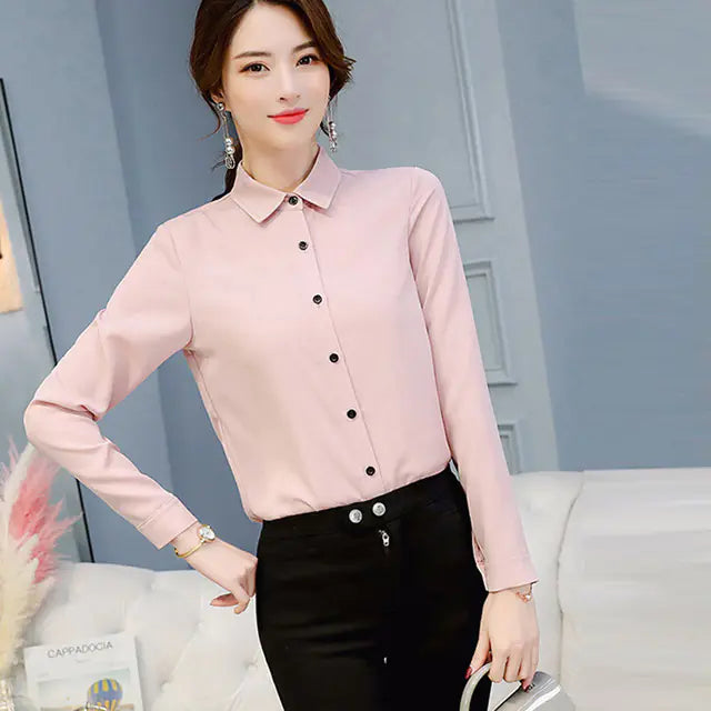 Korean Slim Fit Long Sleeve Women's Office Shirt