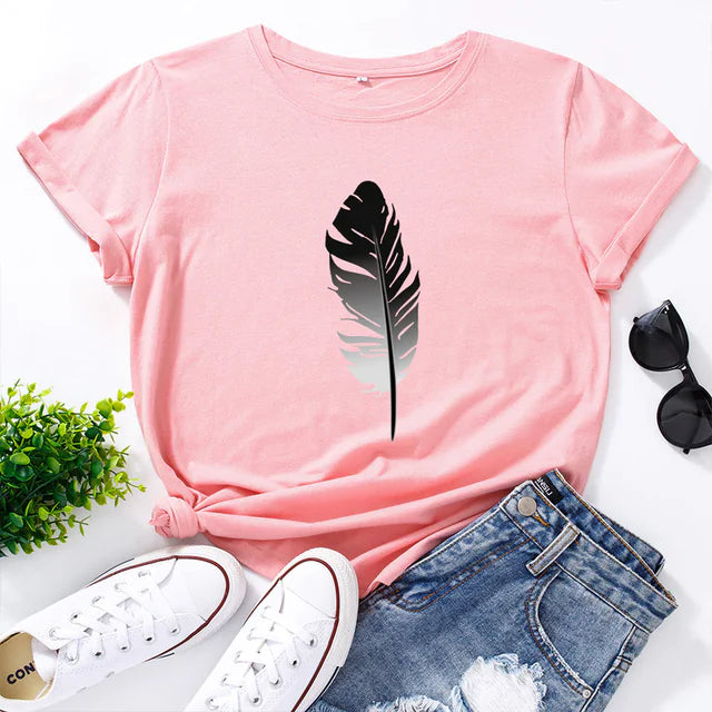 Women's Loose Fit Cotton Printed Short Sleeve T-Shirt