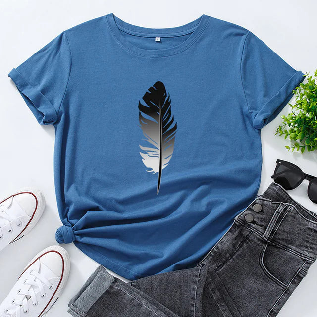 Women's Loose Fit Cotton Printed Short Sleeve T-Shirt