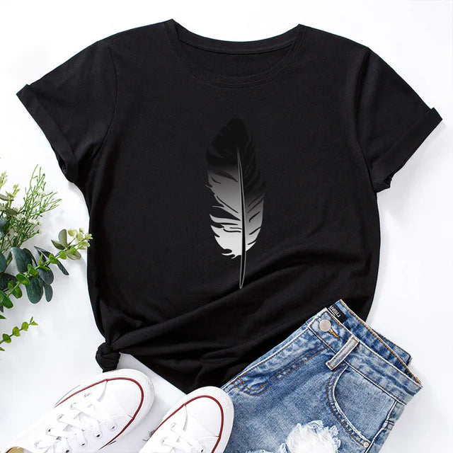 Women's Loose Fit Cotton Printed Short Sleeve T-Shirt