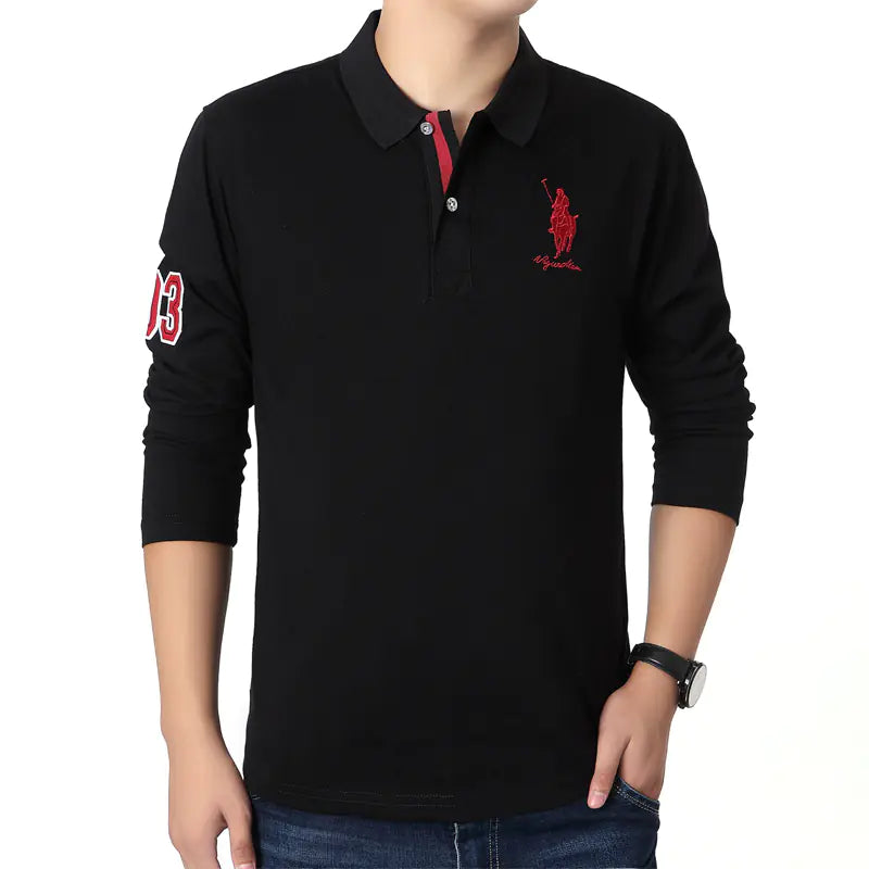 Men's Casual Long Sleeve Polo Shirt - Fashionable Solid Color