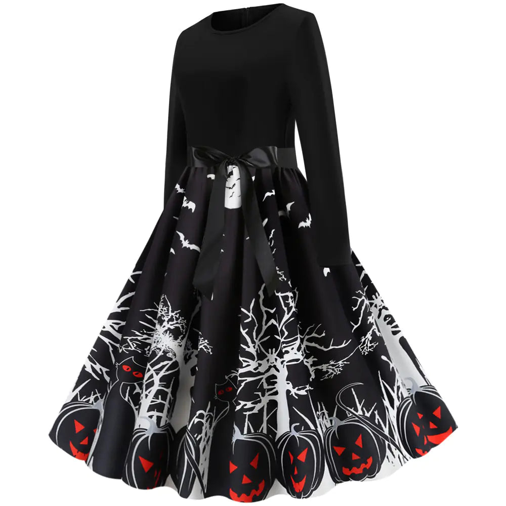 New Halloween Round Neck Printed Party Dress
