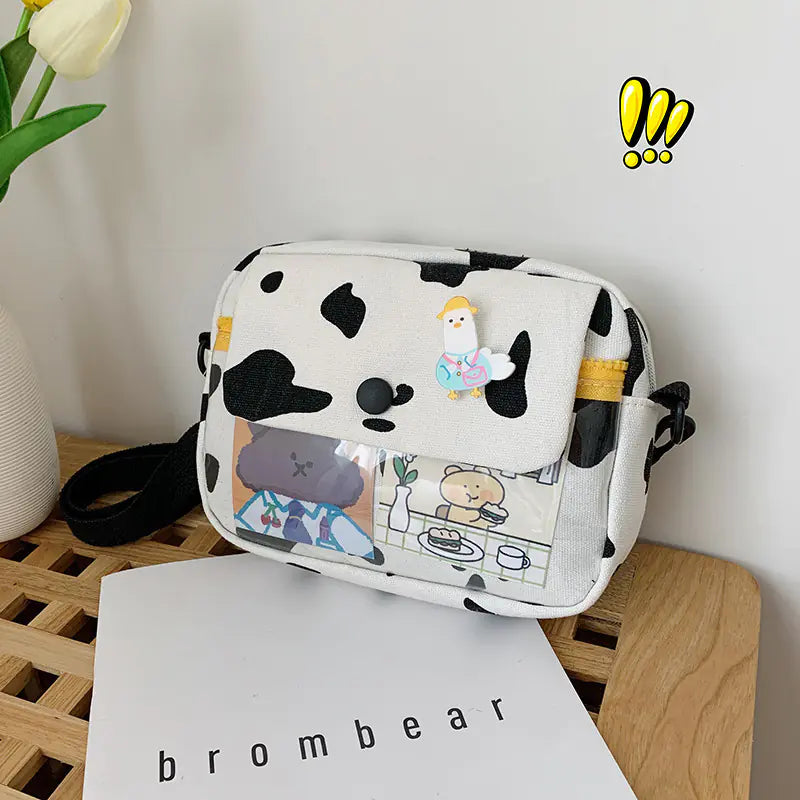 Cow Print Messenger Bag - Fashionable One Shoulder Style