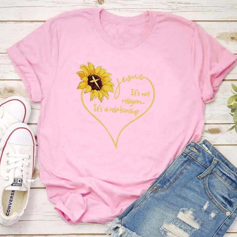 Summer Sunflower Print Casual T-Shirt for Women