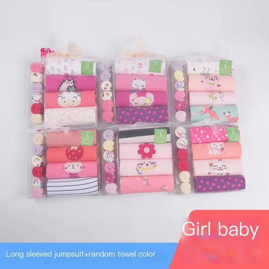 Newborn Long Sleeve Triangle Bodysuit & Towel Socks Gift Set