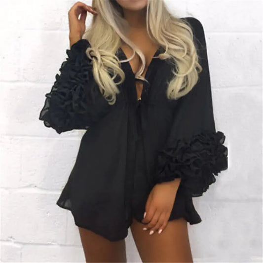 Ladies' Beach Cover-Up Dress with Tie Chiffon Top