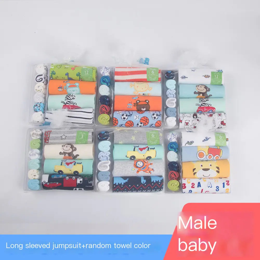 Newborn Long Sleeve Triangle Bodysuit & Towel Socks Gift Set