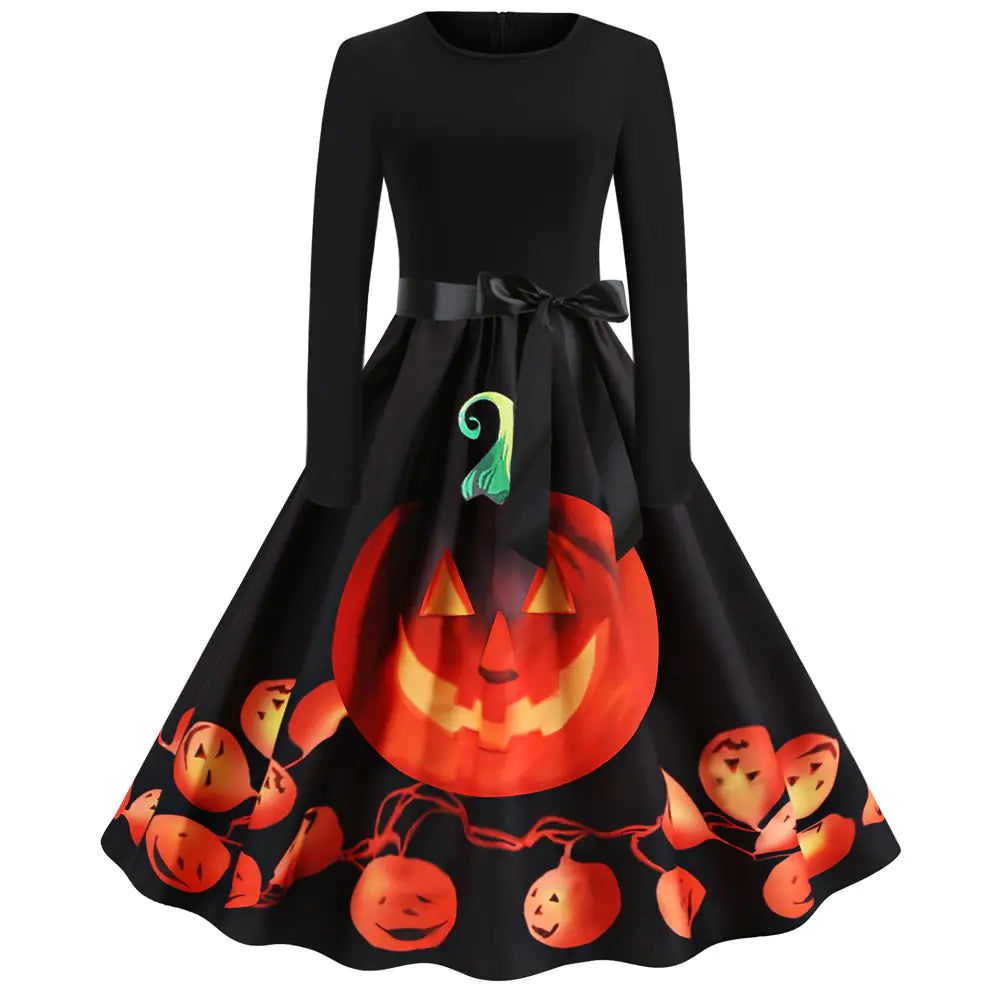 New Halloween Round Neck Printed Party Dress