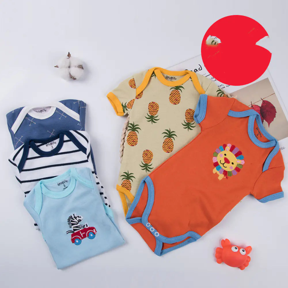 5-Pack Baby Cotton Short Sleeve Rompers with Envelope Neck